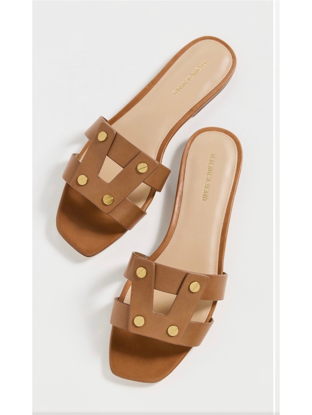 VERONICA BEARD Via Slide Sandal Women Honey Leather Gold Studded Plat Sz.8.5